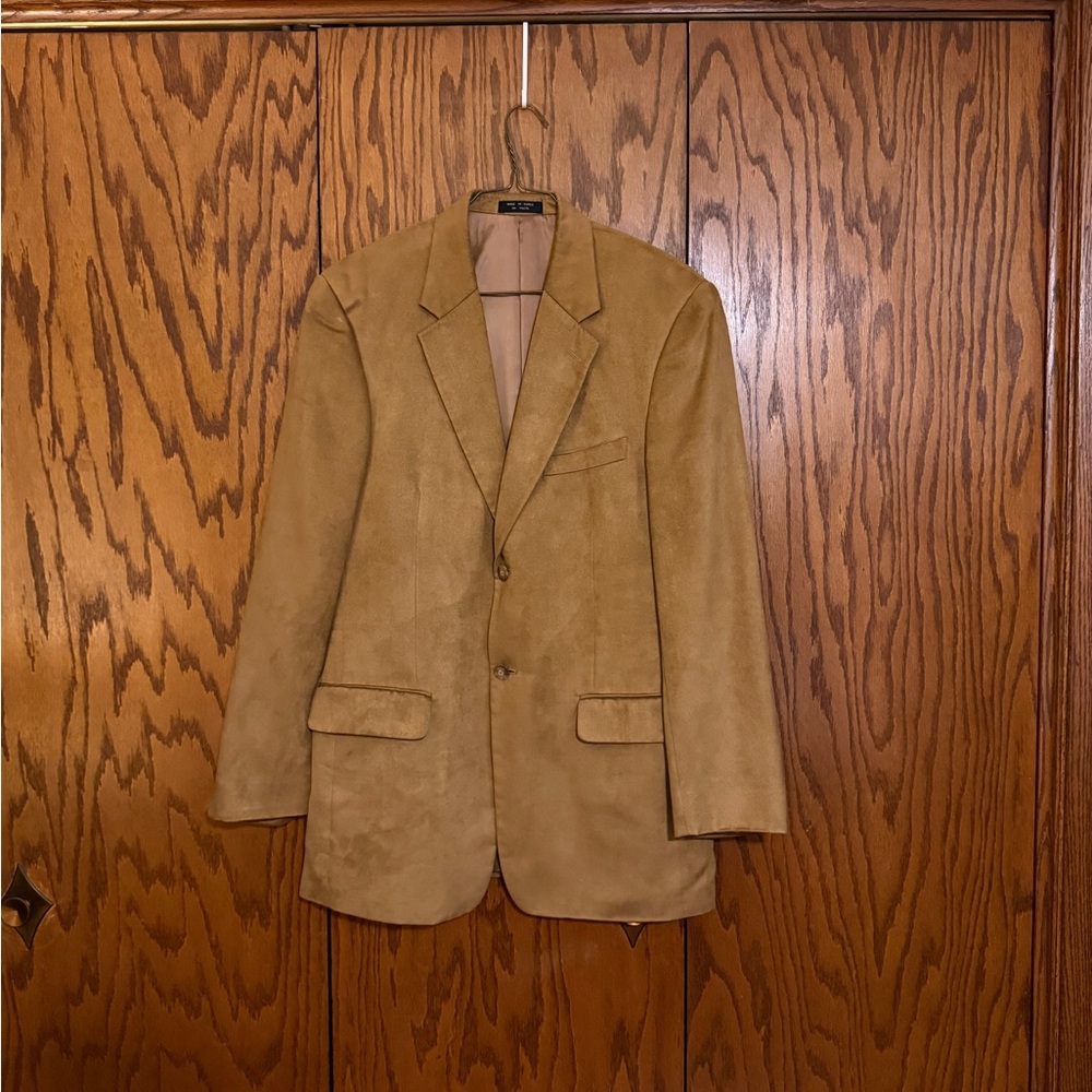 Enrico Gelini Tan Faux Suede Blazer Men’s Vintage Polyester Jacket